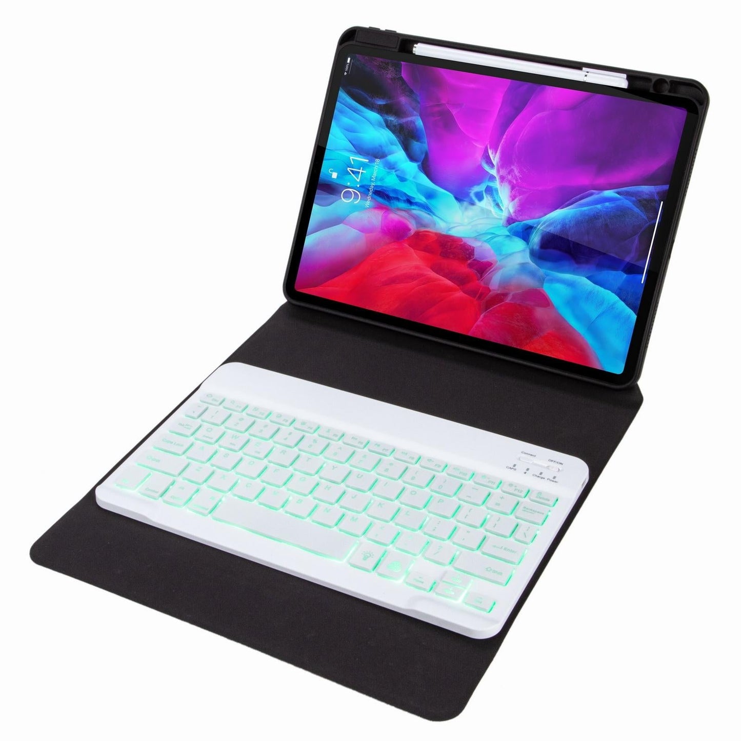Bluetooth Keyboard Leather Case For Ipad 9.7 2018 / 2017 With Backlight & Three-Fold Holder - Black