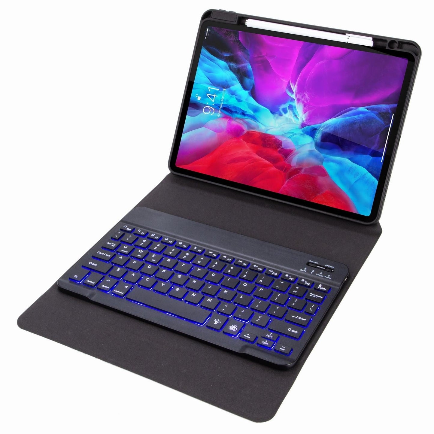 Bluetooth Keyboard Leather Case For Ipad 9.7 2018 / 2017 With Backlight & Three-Fold Holder - Black
