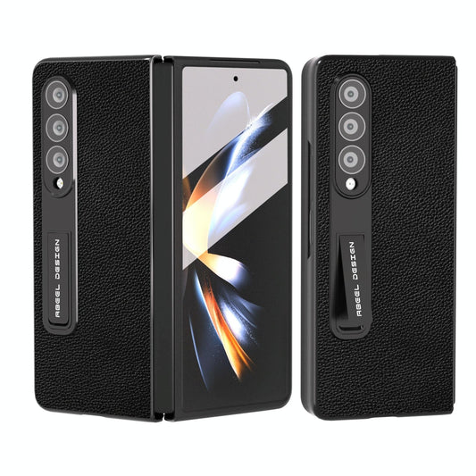 For Samsung Galaxy Z Fold4 5G Leather Phone Case With Holder - Black