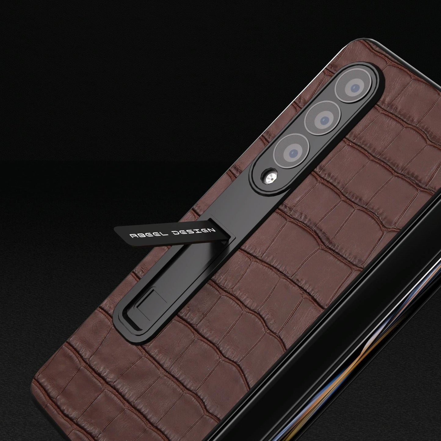 For Samsung Galaxy Z Fold4 5G Premium Leather Phone Case - Crocodile Texture - Black