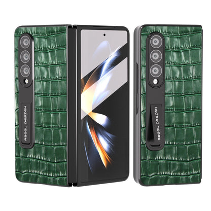 For Samsung Galaxy Z Fold4 5G Premium Leather Phone Case - Crocodile Texture - Black