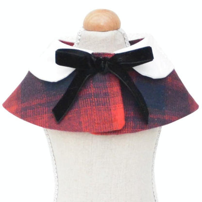 Dog Shawl Small Cloak Pet Bow Ttie Saliva Towel Pet Accessories - Size M - Navy Blue Grid