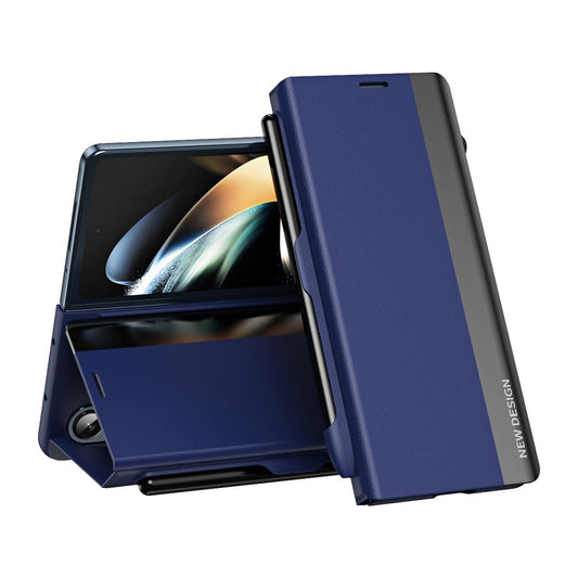 Samsung Galaxy z Fold 4 Leather Phone Case with Pen Slot - Shockproof - Blue
