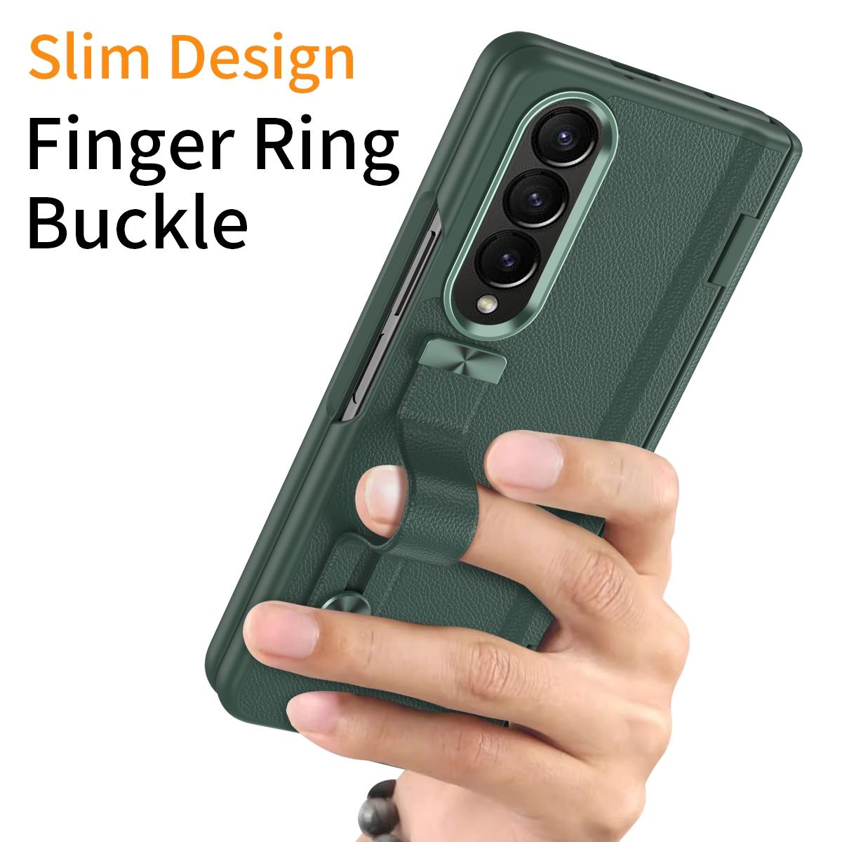 For Samsung Galaxy Z Fold4 5G Leather Wristband Phone Case - Green