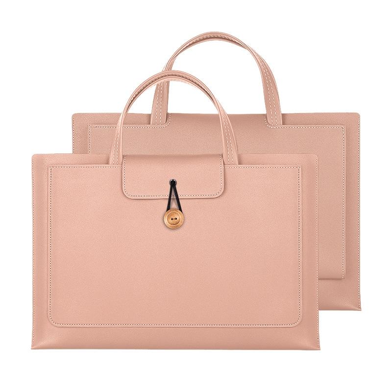 Waterproof Elastic Button Laptop Handbag - Pu Material - Rose Pink - 15.4/16 Inch