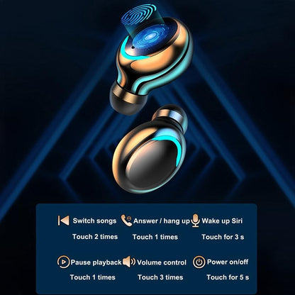 Macaron Bluetooth Earphones with Led Display and Noise Reduction - Dark Blue