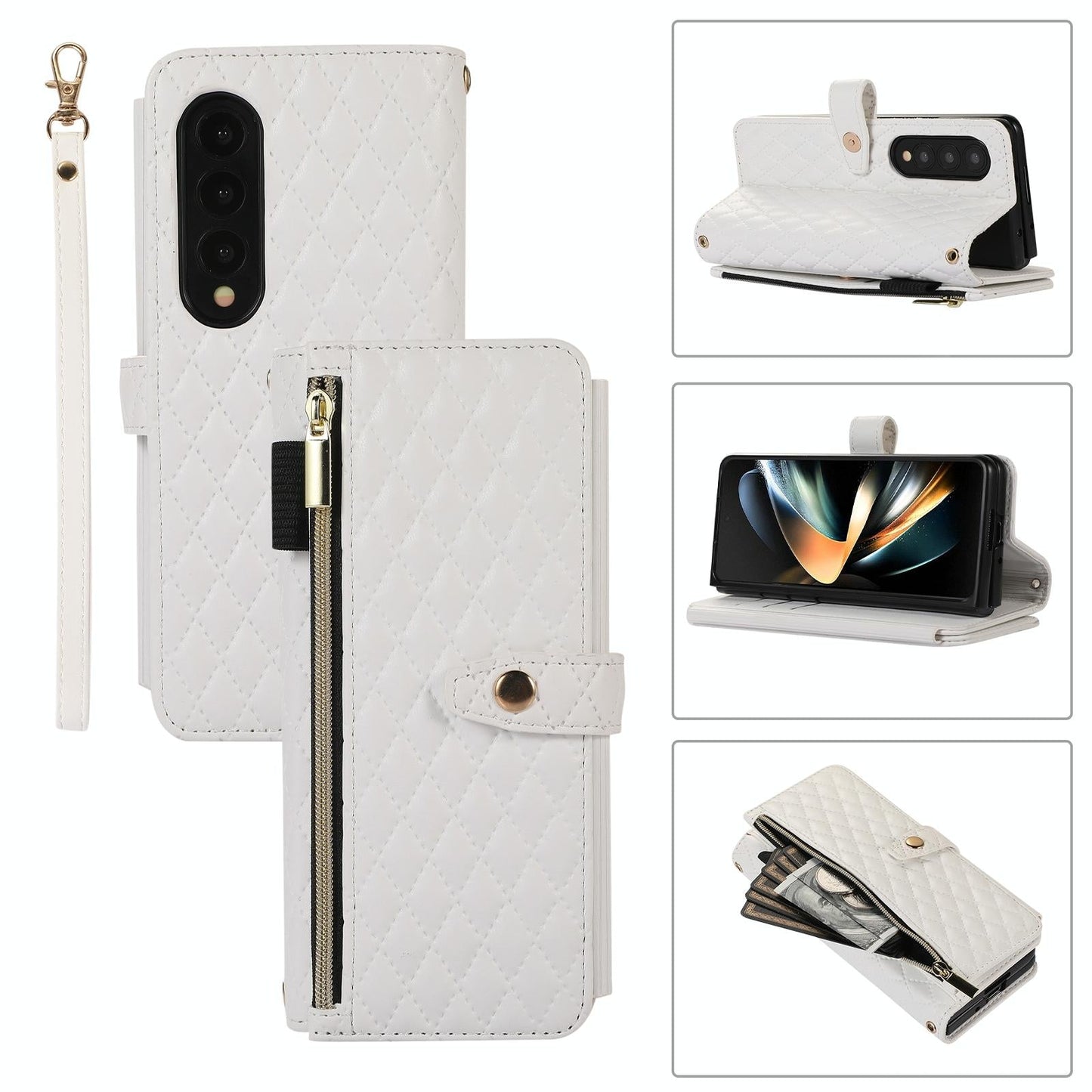 Foldable Diamond Lattice Phone Case for Samsung Galaxy z Fold 4 - Black