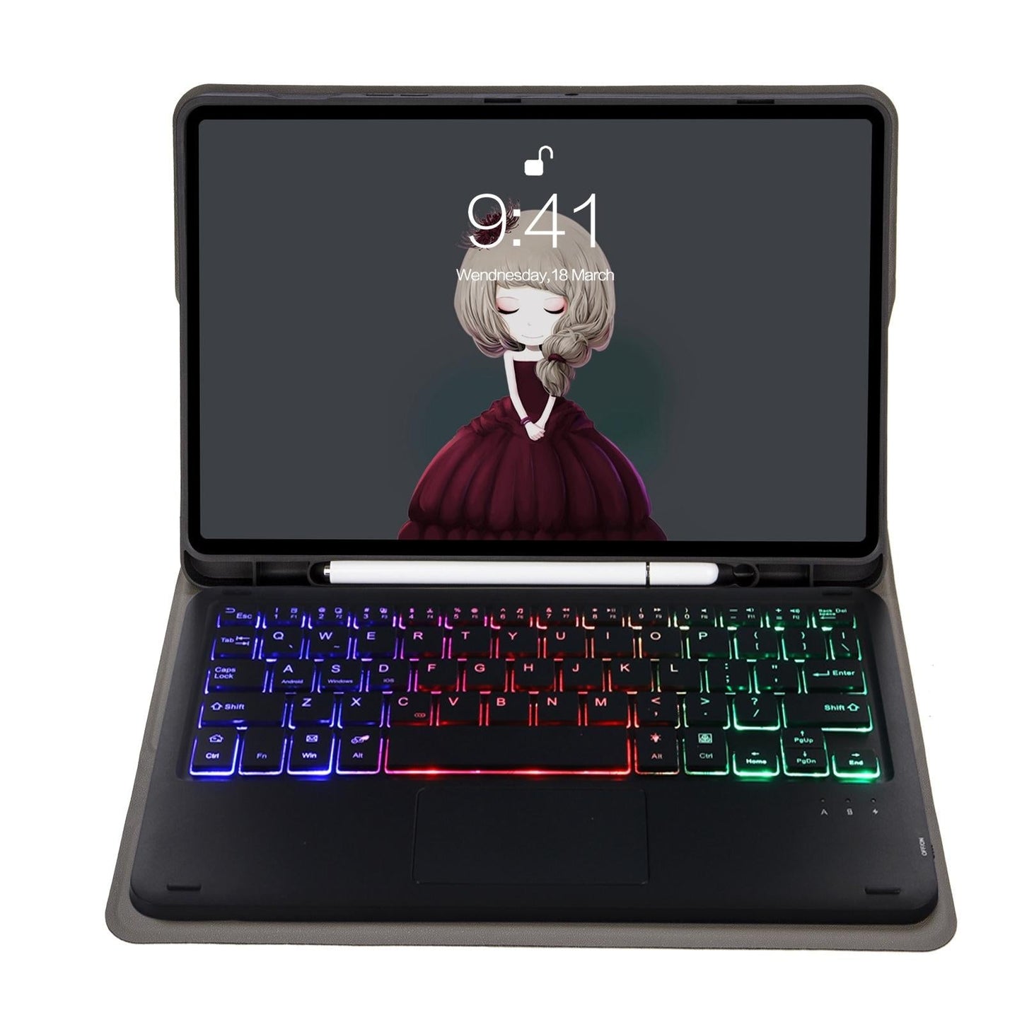 Bluetooth Keyboard Leather Case For Ipad Air / Pro 11 - Touch Pad Backlight Pen Slot - Blue