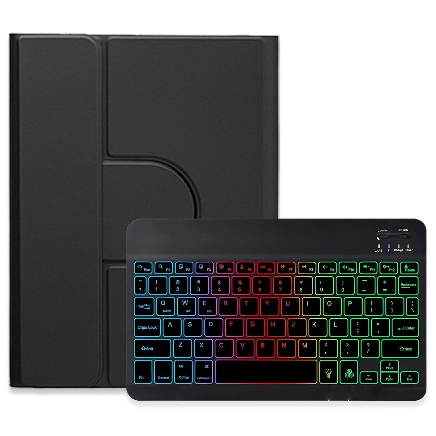 360 Degree Rotatable Bluetooth Keyboard Leather Case With Three-Colour Backlight - Dark Green - For Ipad 10.2 2021 / Air 2019