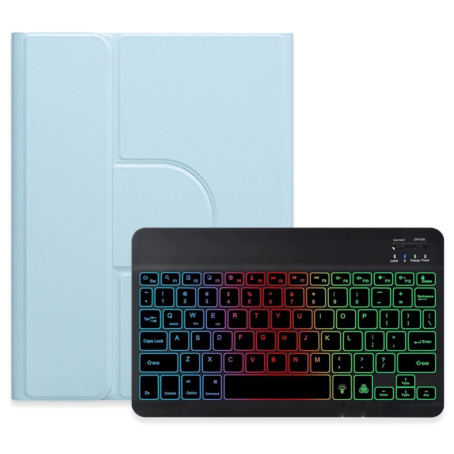 360 Degree Rotatable Bluetooth Keyboard Leather Case With Three-Colour Backlight - Dark Green - For Ipad 10.2 2021 / Air 2019