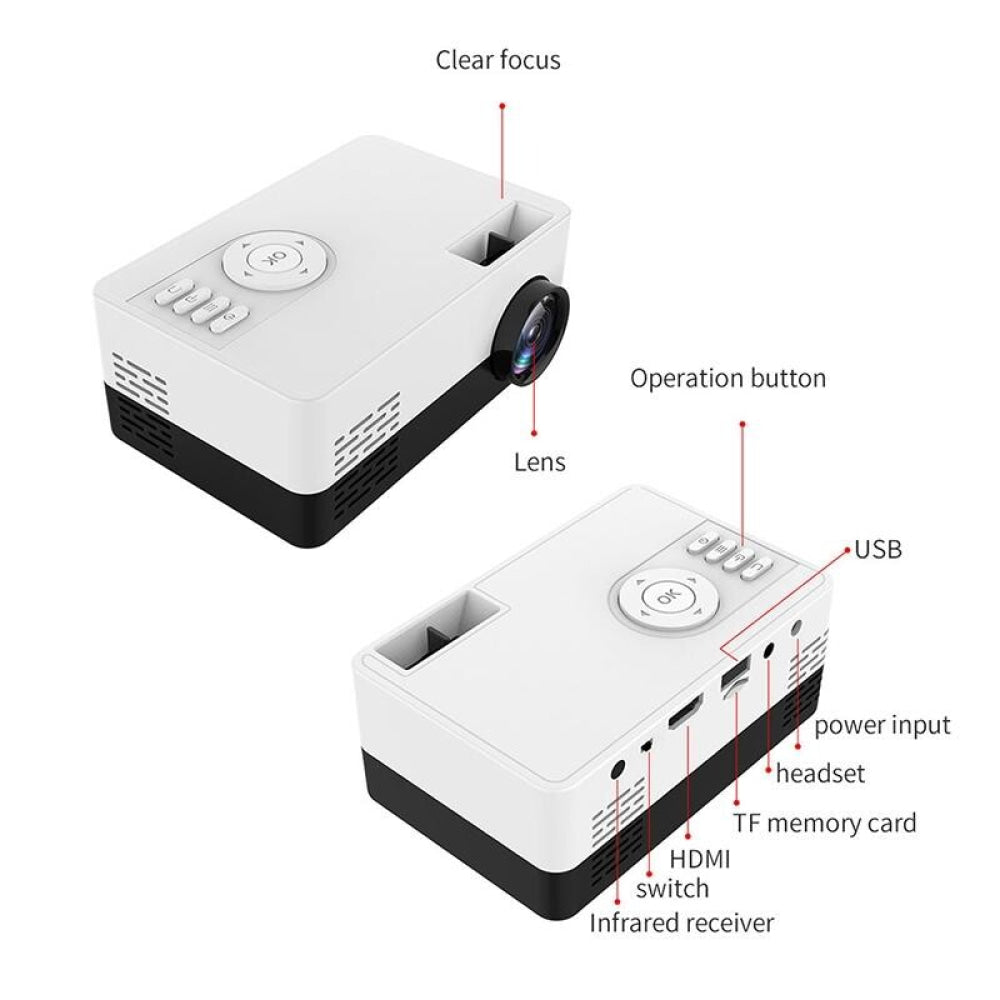 Mini Led Projector With Tripod Mount - Supports Av / Hdmi / Usb / Tf - 1080P Hd - Yellow White