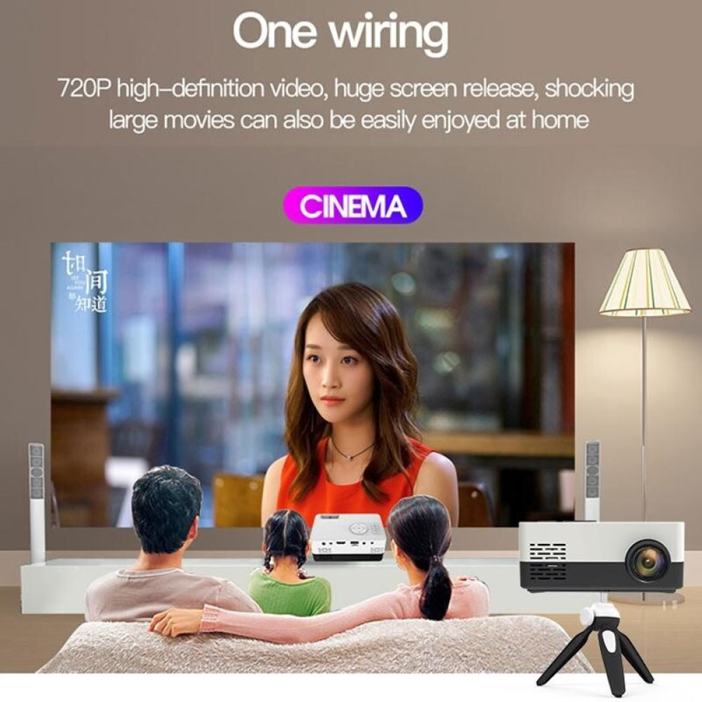 Mini Led Projector With Tripod Mount - Supports Av / Hdmi / Usb / Tf - 1080P Hd - Yellow White