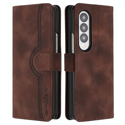 For Samsung Galaxy Z Fold4 5G Leather Phone Case With Heart Pattern - Black