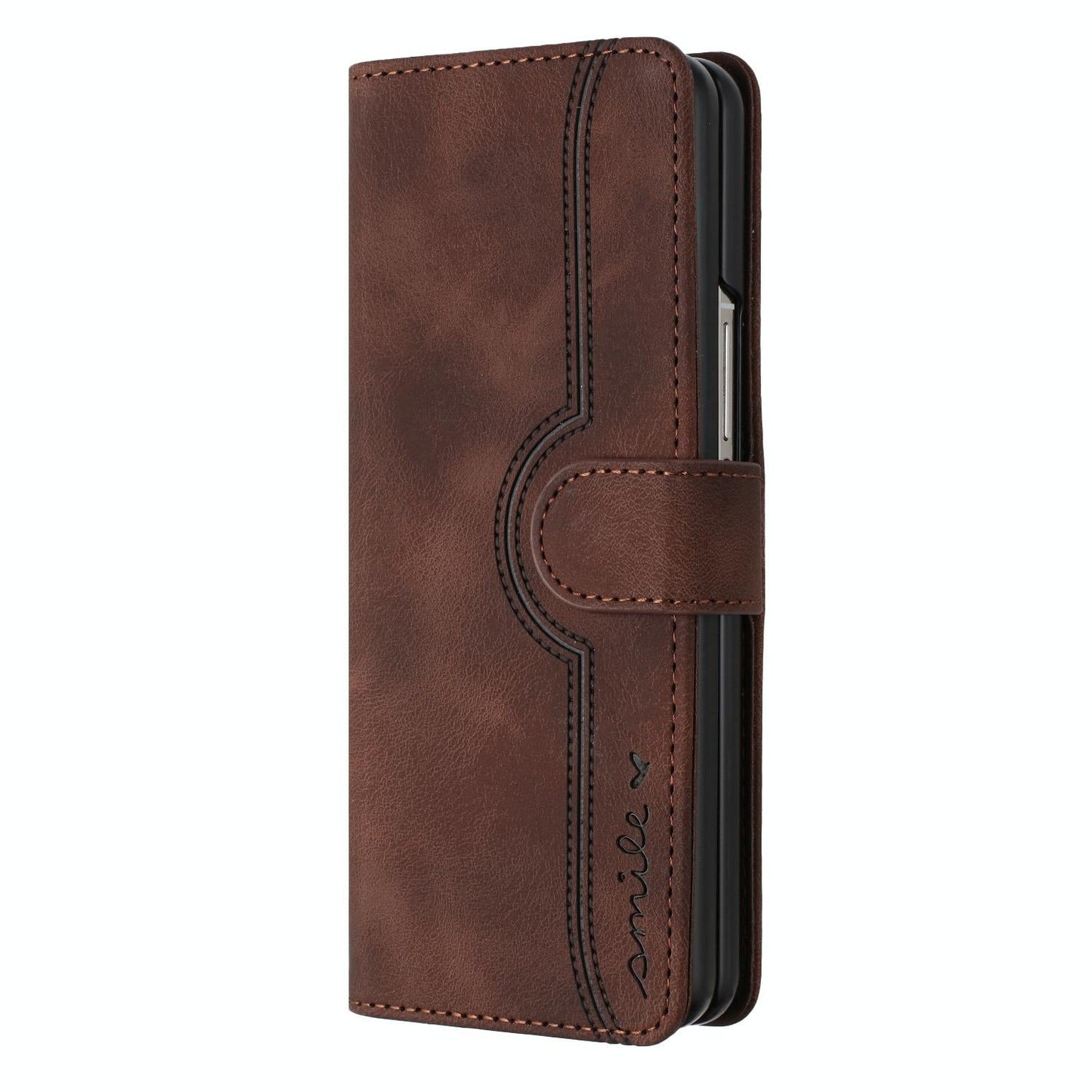 For Samsung Galaxy Z Fold4 5G Leather Phone Case With Heart Pattern - Black
