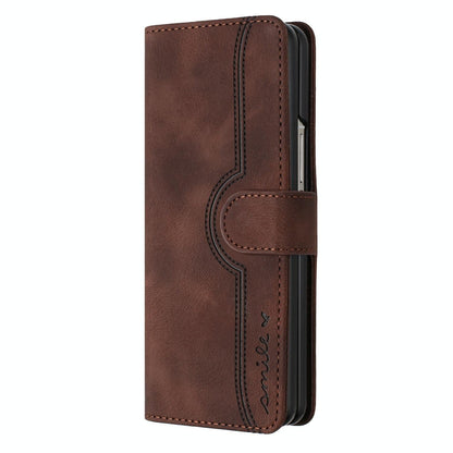 For Samsung Galaxy Z Fold4 5G Leather Phone Case With Heart Pattern - Black