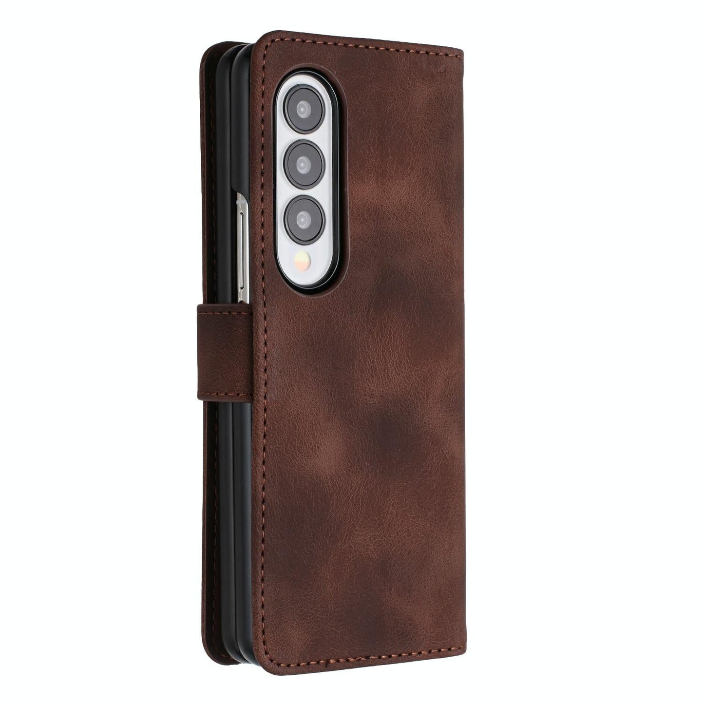 For Samsung Galaxy Z Fold4 5G Leather Phone Case With Heart Pattern - Black