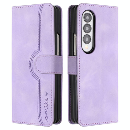 For Samsung Galaxy Z Fold4 5G Leather Phone Case With Heart Pattern - Black