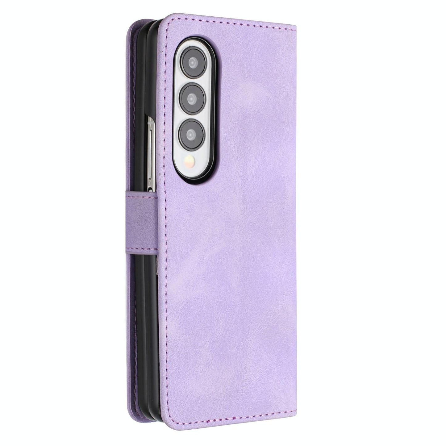 For Samsung Galaxy Z Fold4 5G Leather Phone Case With Heart Pattern - Black