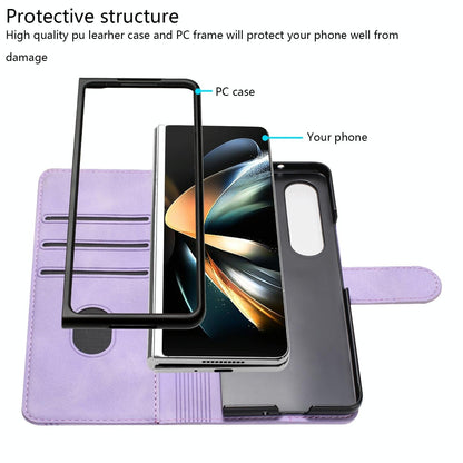 For Samsung Galaxy Z Fold4 5G Leather Phone Case With Heart Pattern - Black