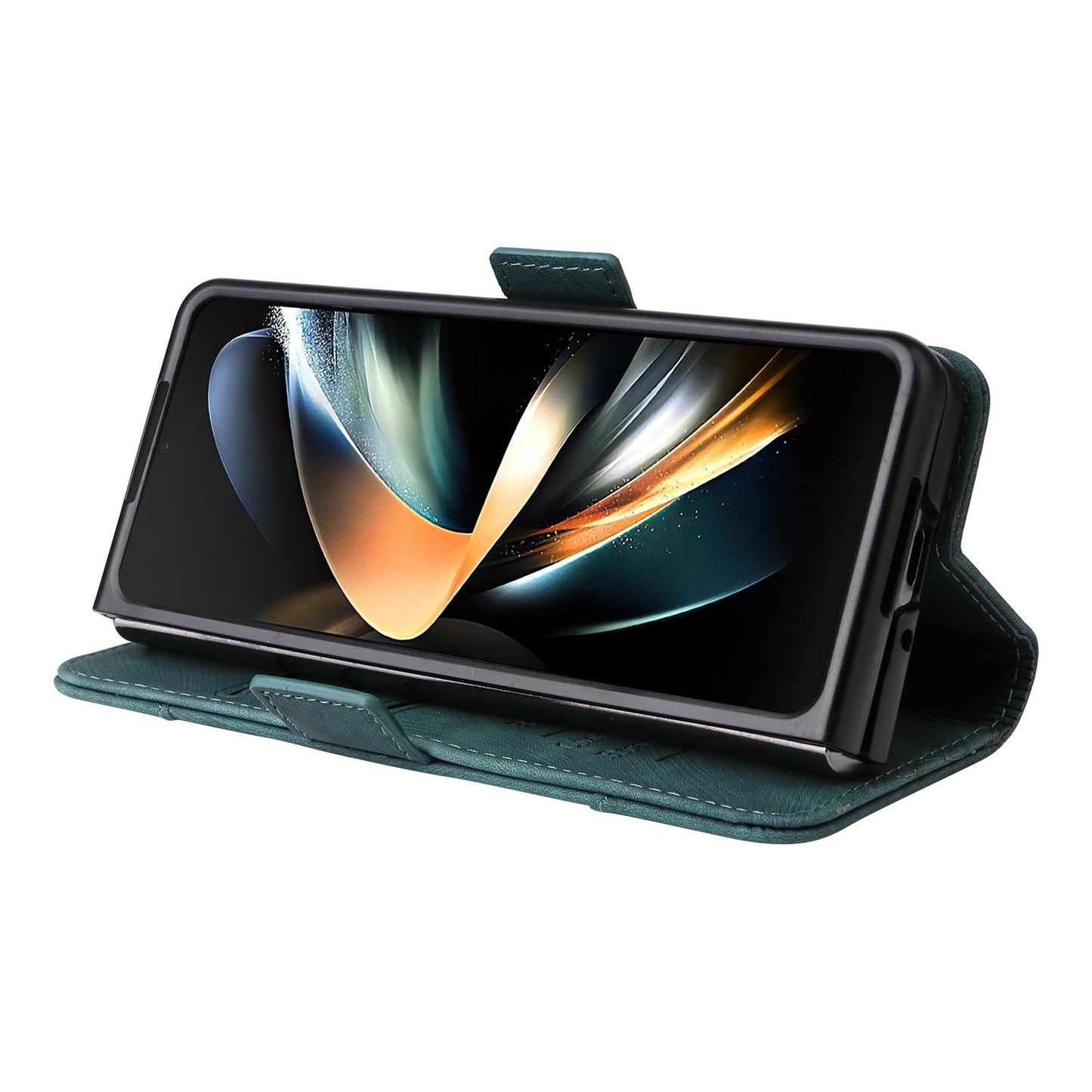 For Samsung Galaxy Z Fold4 5G Leather Dual Buckle Phone Case - Green
