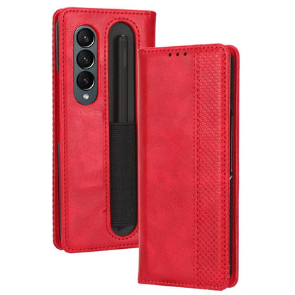Vintage Leather Phone Case for Samsung Galaxy z Fold 4 5g with Magnetic Buckle - Brown