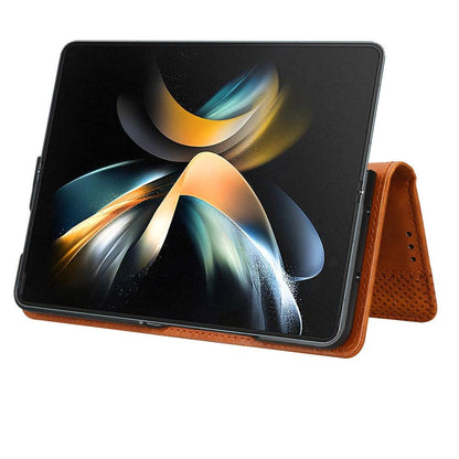 Vintage Leather Phone Case for Samsung Galaxy z Fold 4 5g with Magnetic Buckle - Brown