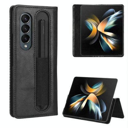 Vintage Leather Phone Case for Samsung Galaxy z Fold 4 5g with Magnetic Buckle - Brown