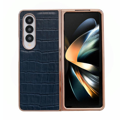 For Samsung Galaxy Z Fold4 5G Crocodile Leather Phone Case - Electroplated - Blue