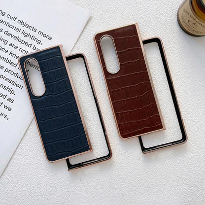 For Samsung Galaxy Z Fold4 5G Crocodile Leather Phone Case - Electroplated - Blue