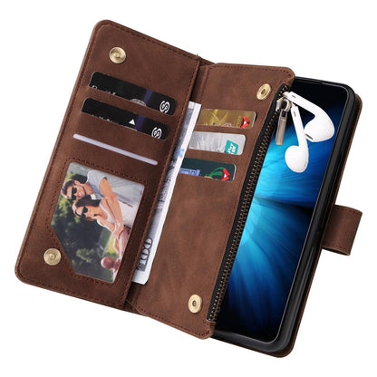 Frosted Leather Zip Wallet for Samsung Galaxy z Fold 4 - Compact and Stylish - Brown