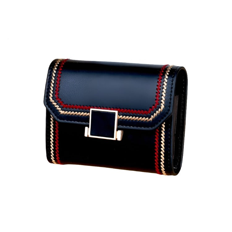 Snap Button Rfid Leather Wallet - Compact Design - Dark Blue