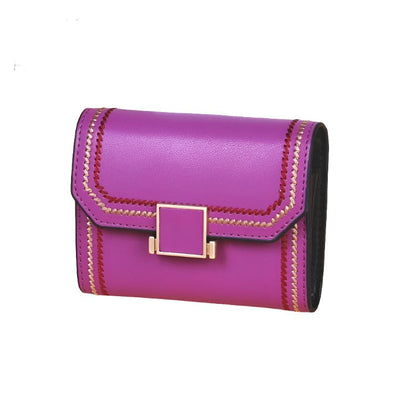 Snap Button Rfid Leather Wallet - Compact Design - Dark Blue