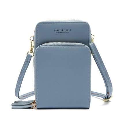 Women Pu Mobile Phone Shoulder Bag Large Capacity - Blue