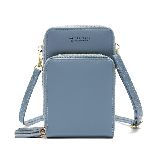 Women Pu Mobile Phone Shoulder Bag Large Capacity - Blue