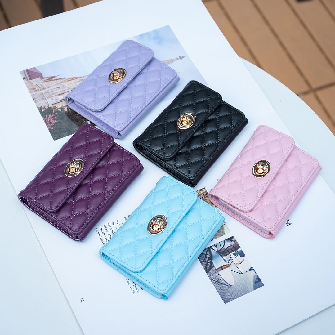 Horizontal Card Bag Mobile Phone Back Sticker With Metal Buckle - Purple