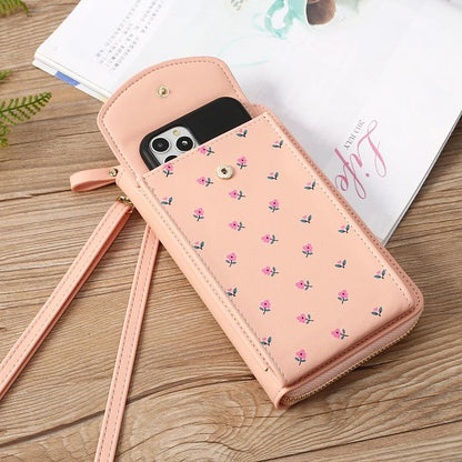 Floral Multi Card Crossbody Bag For Women - Dark Pink