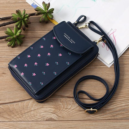 Floral Multi Card Crossbody Bag For Women - Dark Pink