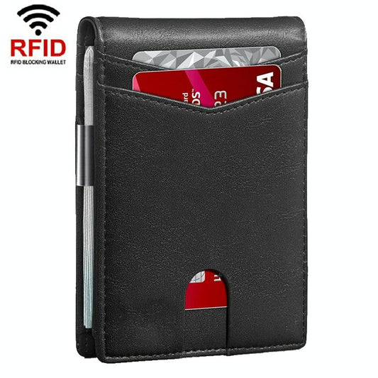Rfid-protected Leather Credit Card Wallet - Secure & Stylish - Black