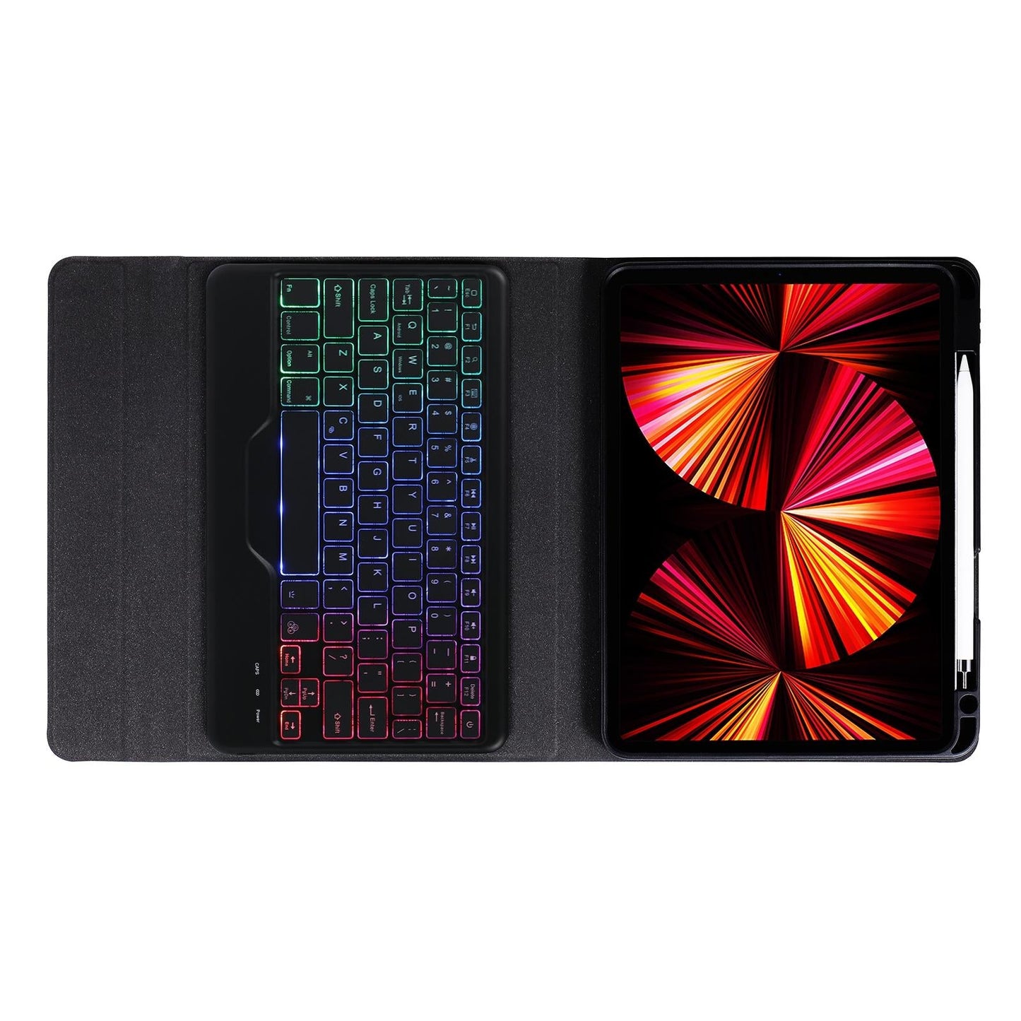 Bluetooth Keyboard Leather Case For Ipad 9.7 - Triangle Holder & Pen Slot - Gradient Blue Pink
