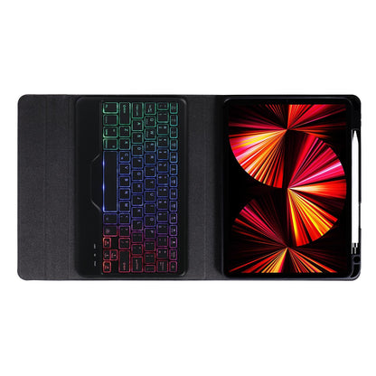 Bluetooth Keyboard Leather Case For Ipad 9.7 - Triangle Holder & Pen Slot - Gradient Blue Pink