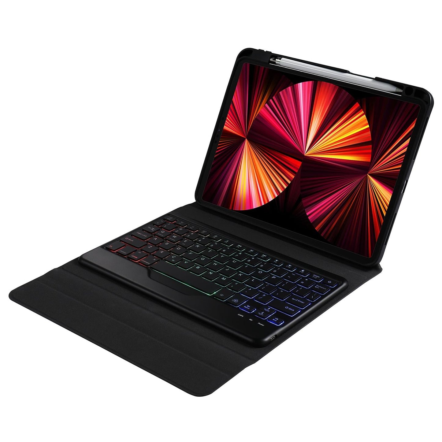 Bluetooth Keyboard Leather Case For Ipad 9.7 - Triangle Holder & Pen Slot - Gradient Blue Pink