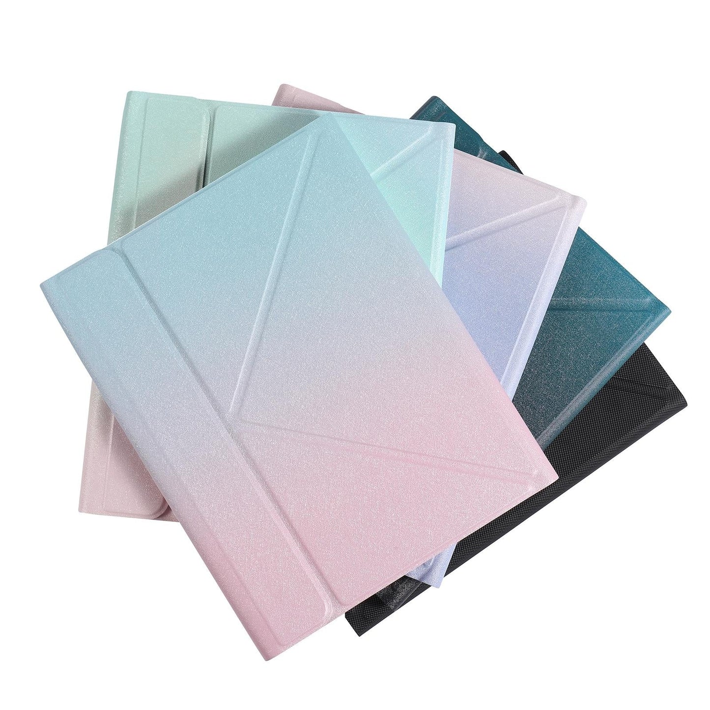 Bluetooth Keyboard Leather Case For Ipad 9.7 - Triangle Holder & Pen Slot - Gradient Blue Pink