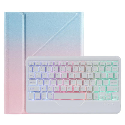 Bluetooth Keyboard Leather Case For Ipad 9.7 - Triangle Holder & Pen Slot - Gradient Blue Pink