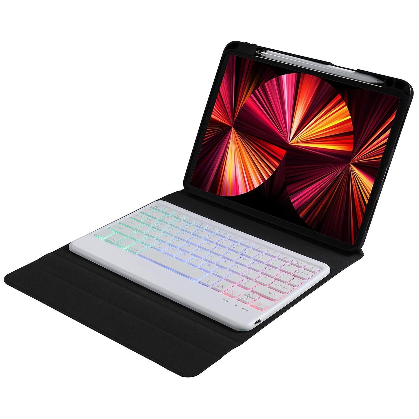 Bluetooth Keyboard Leather Case For Ipad 9.7 - Triangle Holder & Pen Slot - Gradient Blue Pink