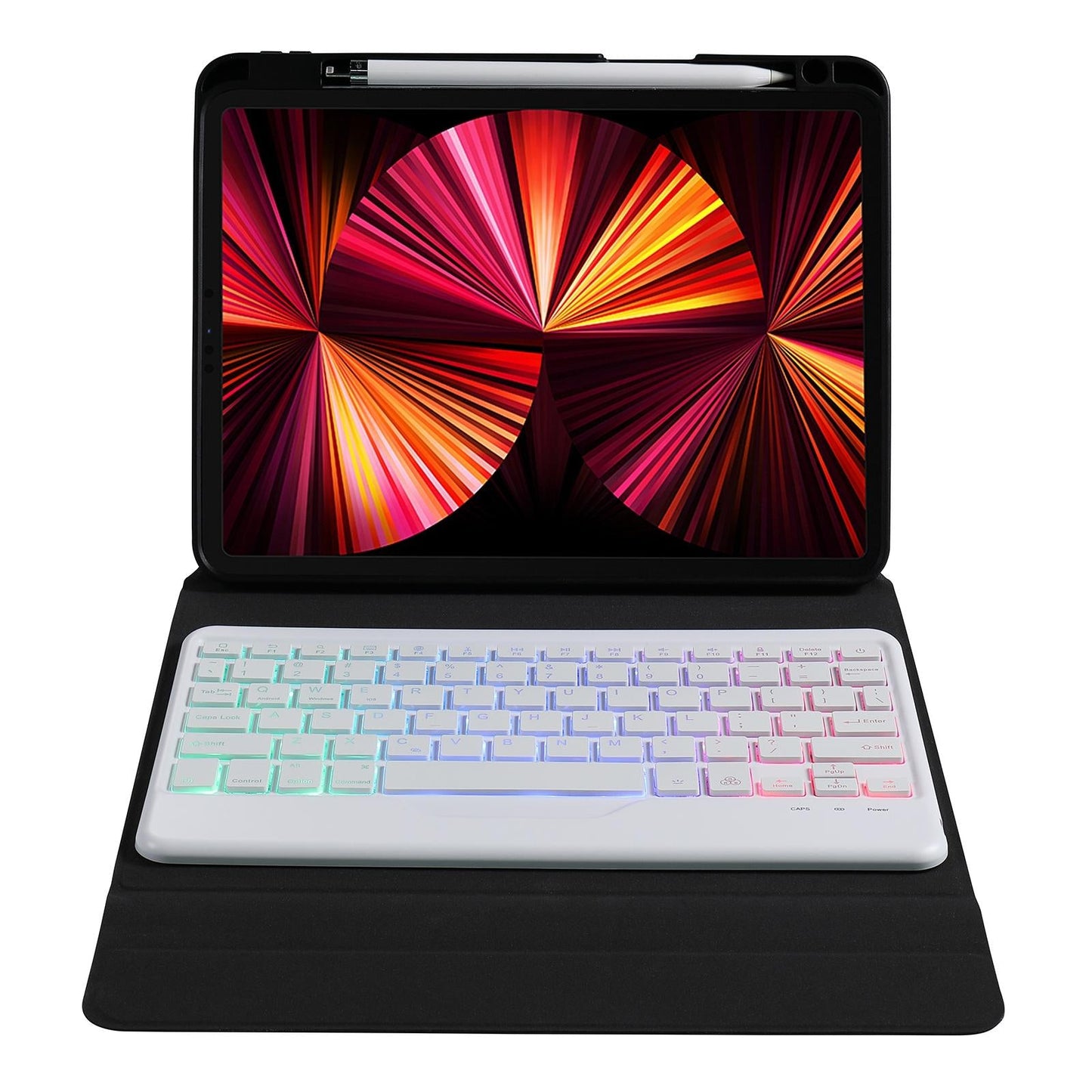 Bluetooth Keyboard Leather Case For Ipad 9.7 - Triangle Holder & Pen Slot - Gradient Blue Pink