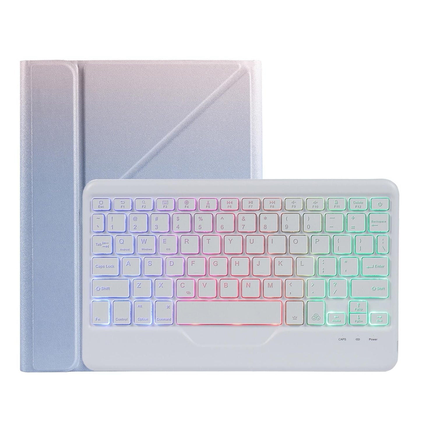 Bluetooth Keyboard Leather Case For Ipad 9.7 - Triangle Holder & Pen Slot - Gradient Blue Pink