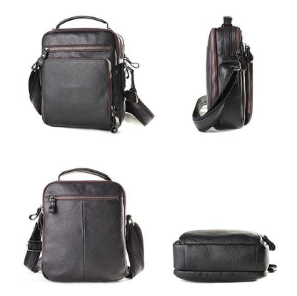 Men Large Capacity One Shoulder Leather Messenger Bag - Litchi Texture Black