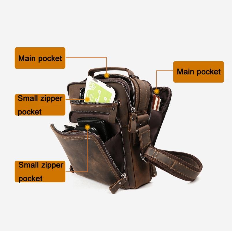 Men Large Capacity One Shoulder Leather Messenger Bag - Litchi Texture Black
