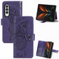 Embossed Butterfly Love Leather Case for Samsung Galaxy z Fold 4 - Flower Design - Dark Purple