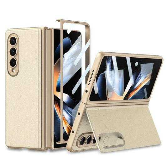 Foldable Leather Case with Stand for Samsung Galaxy z Fold 4 - Ultra Thin - Champagne Gold